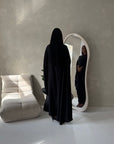 Sahra Black Satin Shoulder Gather Kaftan Dress