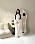Marwa Beige Floral Embroidery Linen Summer Dress