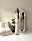Marwa Beige Floral Embroidery Linen Summer Dress