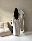 Marwa Beige Floral Embroidery Linen Summer Dress