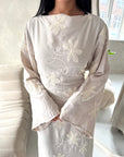 Marwa Beige Floral Embroidery Linen Summer Dress