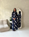 Marwa Navy Floral Embroidery Linen Summer Dress