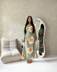 Falon Khaki Linen Modest Summer Floral Dress