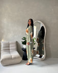 Falon Khaki Linen Modest Summer Floral Dress