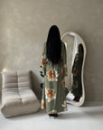 Falon Khaki Linen Modest Summer Floral Dress