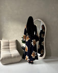 Falon Navy Linen Modest Summer Floral Dress