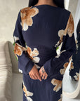 Falon Navy Linen Modest Summer Floral Dress