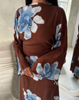 Falon Chocolate Linen Modest Summer Floral Dress
