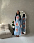 Falon Sky Blue Linen Modest Summer Floral Dress
