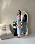 Falon Sky Blue Linen Modest Summer Floral Dress