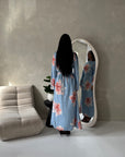 Falon Sky Blue Linen Modest Summer Floral Dress