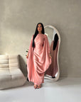Sahra Pink Satin Shoulder Gather Kaftan Dress