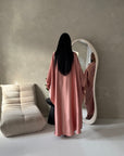 Sahra Pink Satin Shoulder Gather Kaftan Dress