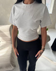 Emily Grey Short Sleeve Cinched Waist Fitted T-Shirt