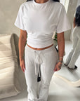 Emily White Short Sleeve Cinched Waist Fitted T-Shirt