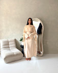 Atara Beige Floral Embroidery Cape Tie Back Dress