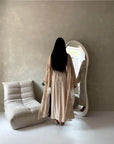 Atara Beige Floral Embroidery Cape Tie Back Dress