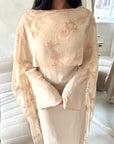 Atara Beige Floral Embroidery Cape Tie Back Dress