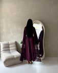 Atara Plum Floral Embroidery Cape Tie Back Dress
