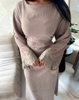 Amal Mocha Lace Sleeve Detail Summer Dress