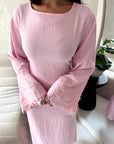 Amal Pink Lace Sleeve Detail Summer Dress