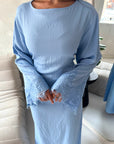 Amal Blue Lace Sleeve Detail Summer Dress
