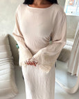 Amal Beige Lace Sleeve Detail Summer Dress