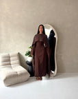 Atara Brown Floral Embroidery Cape Tie Back Dress