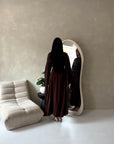 Atara Brown Floral Embroidery Cape Tie Back Dress