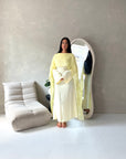 Atara Yellow Floral Embroidery Cape Tie Back Dress