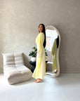 Atara Yellow Floral Embroidery Cape Tie Back Dress