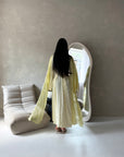 Atara Yellow Floral Embroidery Cape Tie Back Dress