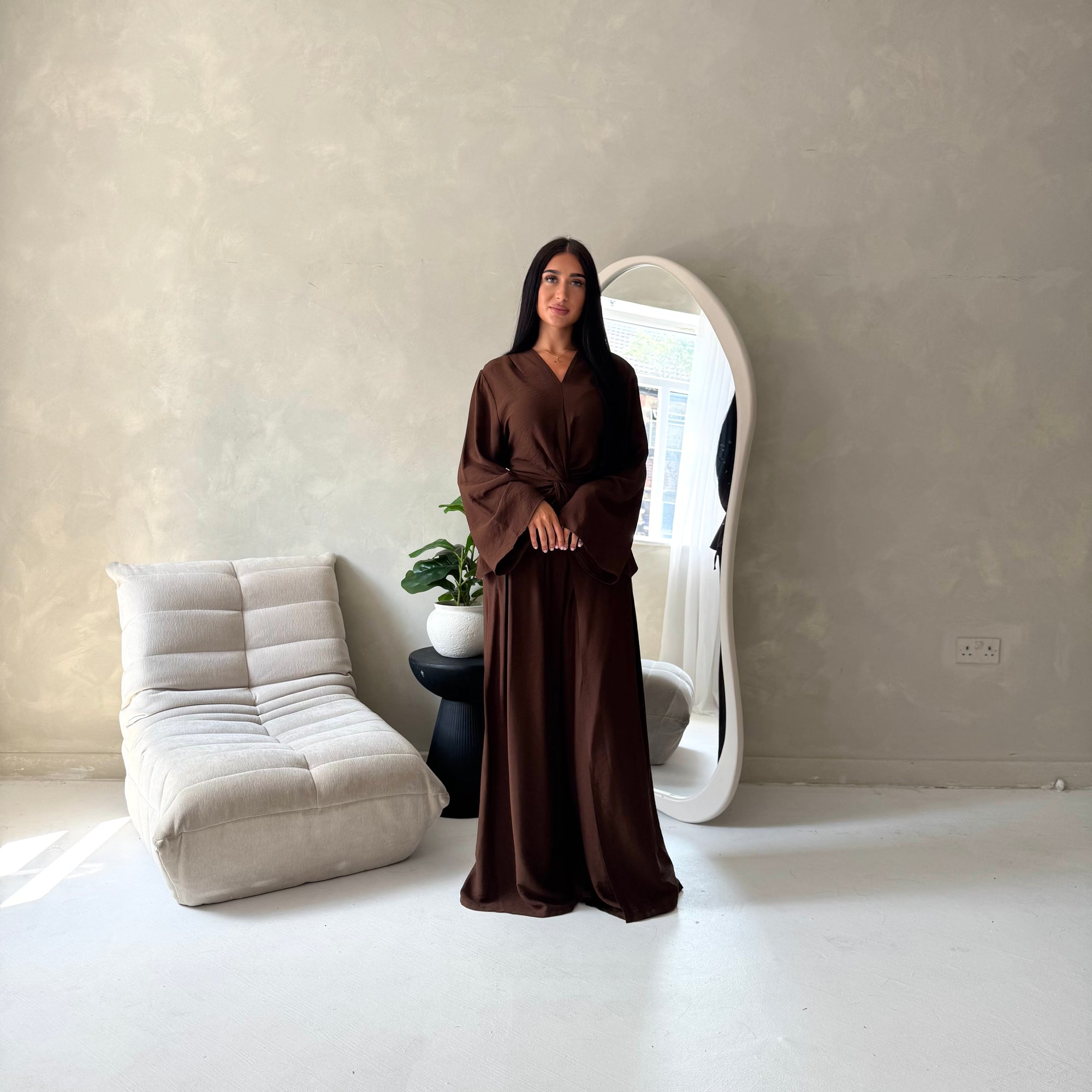 Amal Brown V Neck Front Knot Trouser Co Ord Set