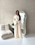 Amal Beige V Neck Front Knot Trouser Co Ord Set