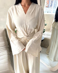 Amal Beige V Neck Front Knot Trouser Co Ord Set