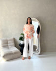 Riella Cream Mesh Cape Floral Lined Top