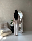 Naria Mocha Stripe Summer Attached Scarf Tie Back Top