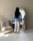Naria Blue Stripe Summer Attached Scarf Tie Back Top