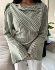 Naria Khaki Stripe Summer Attached Scarf Tie Back Top
