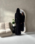 Yati Black Elegant Cape Waist Ruched Maxi Dress
