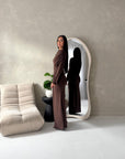 Yati Brown Elegant Cape Waist Ruched Maxi Dress
