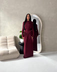 Yati Wine Elegant Cape Waist Ruched Maxi Dress