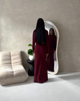 Yati Wine Elegant Cape Waist Ruched Maxi Dress