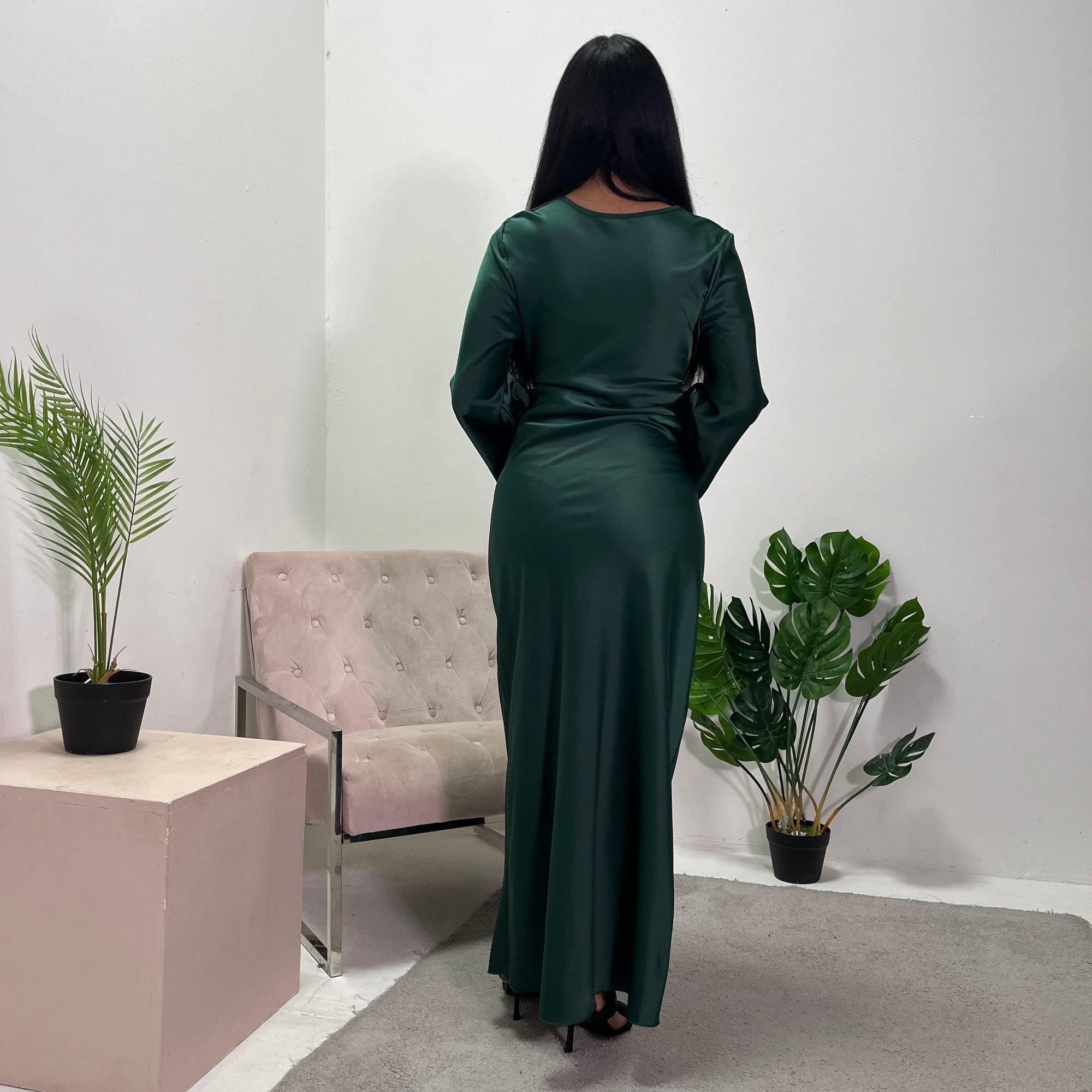Keya Emerald Green Satin Ring Buckle Modest Dress House Of Haniya Keya Emerald Green Satin Ring Buckle Modest Dress House Of Haniya
