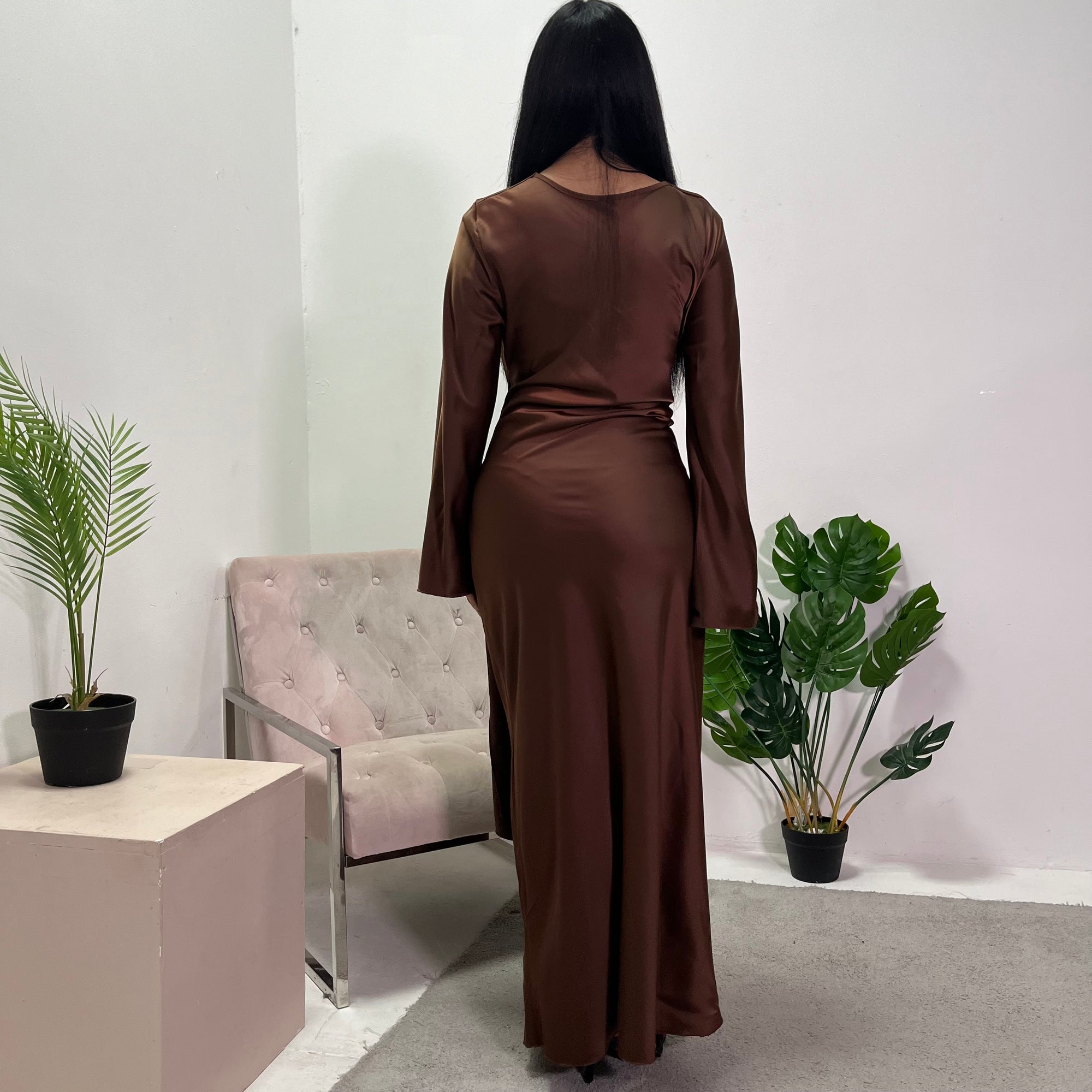 Keya Chocolate Satin Ring Buckle Modest Dress House Of Haniya Keya Chocolate Satin Ring Buckle Modest Dress House Of Haniya