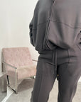 Dion Charcoal Bomber Sweatshirt With Zip And Jogger Loungewear Set