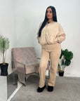 Dion Beige Bomber Sweatshirt With Zip And Jogger Loungewear Set