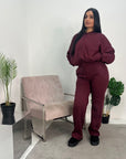 Dion Wine Bomber Sweatshirt With Zip And Jogger Loungewear Set