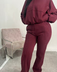 Dion Wine Bomber Sweatshirt With Zip And Jogger Loungewear Set