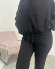 Dion Black Bomber Sweatshirt With Zip And Jogger Loungewear Set